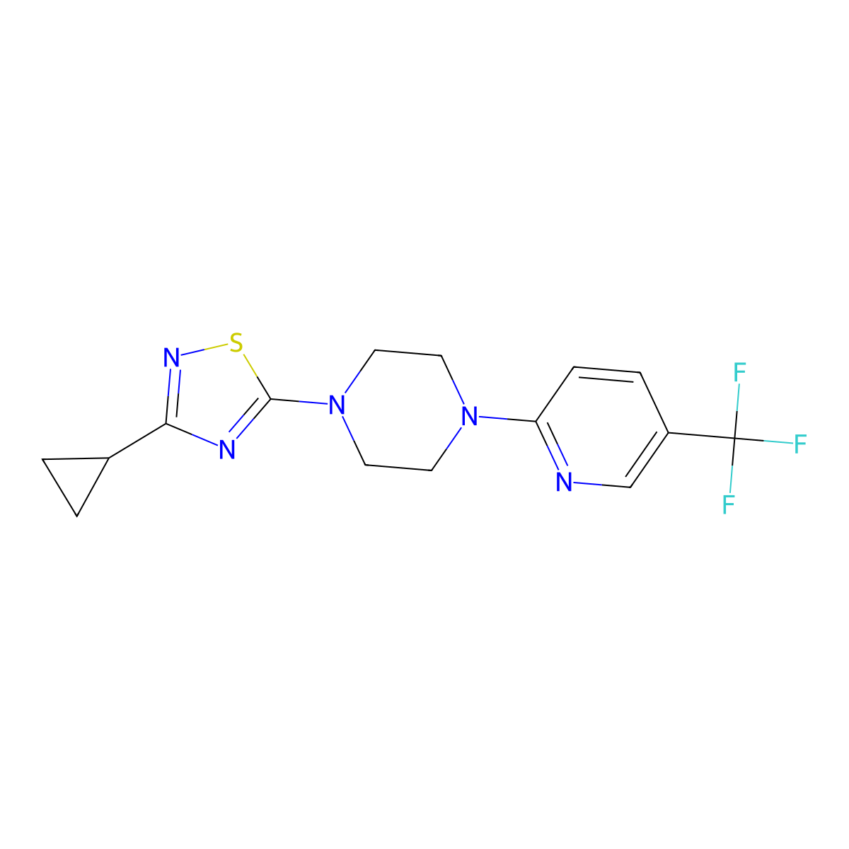 1-(3-Cyclopropyl-1,2,4-thiadiazol-5-yl)-4-[5-(trifluoromethyl)pyridin-2-yl]piperazine molecular structure, CAS 2324845-18-1