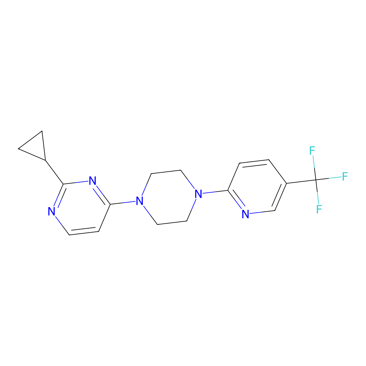 2-Cyclopropyl-4-{4-[5-(trifluoromethyl)pyridin-2-yl]piperazin-1-yl}pyrimidine molecular structure, CAS 2324845-79-4