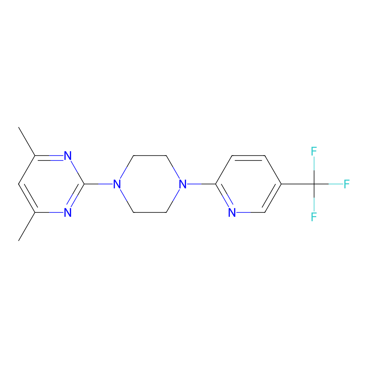 4,6-Dimethyl-2-{4-[5-(trifluoromethyl)pyridin-2-yl]piperazin-1-yl}pyrimidine molecular structure, CAS 2324879-49-2