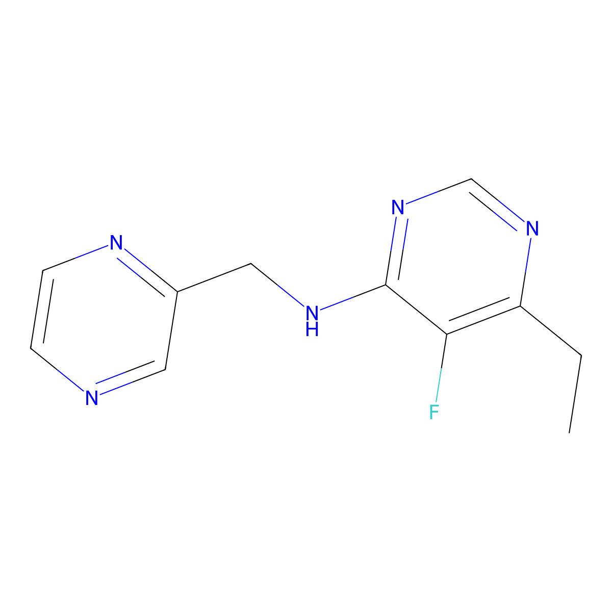 6-ethyl-5-fluoro-N-[(pyrazin-2-yl)methyl]pyrimidin-4-amine molecular structure, CAS 2324934-14-5