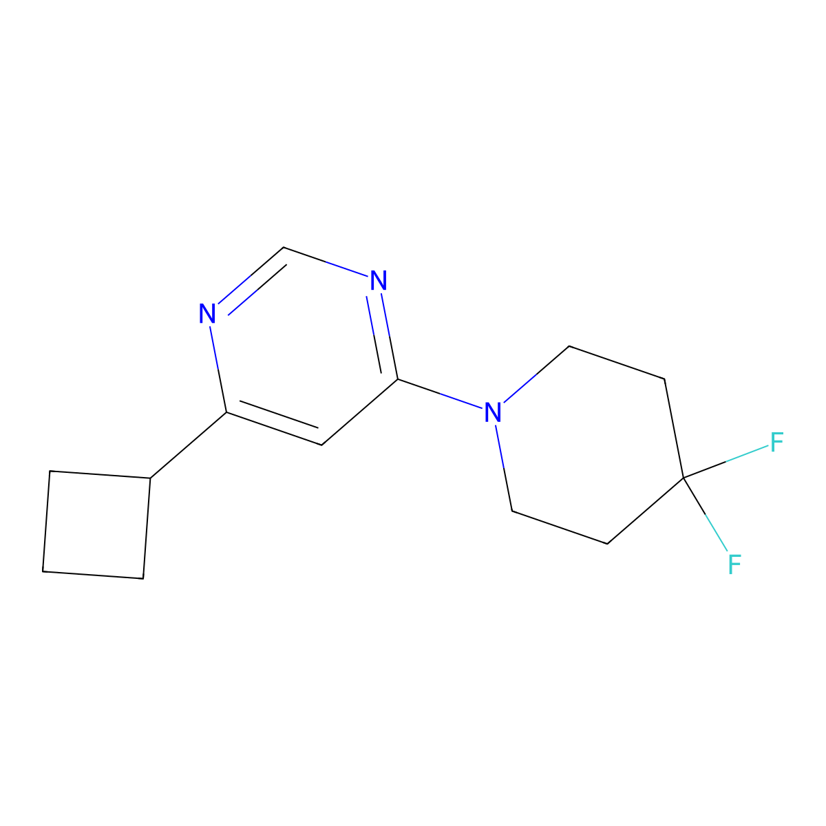 4-Cyclobutyl-6-(4,4-difluoropiperidin-1-yl)pyrimidine molecular structure, CAS 2324943-79-3