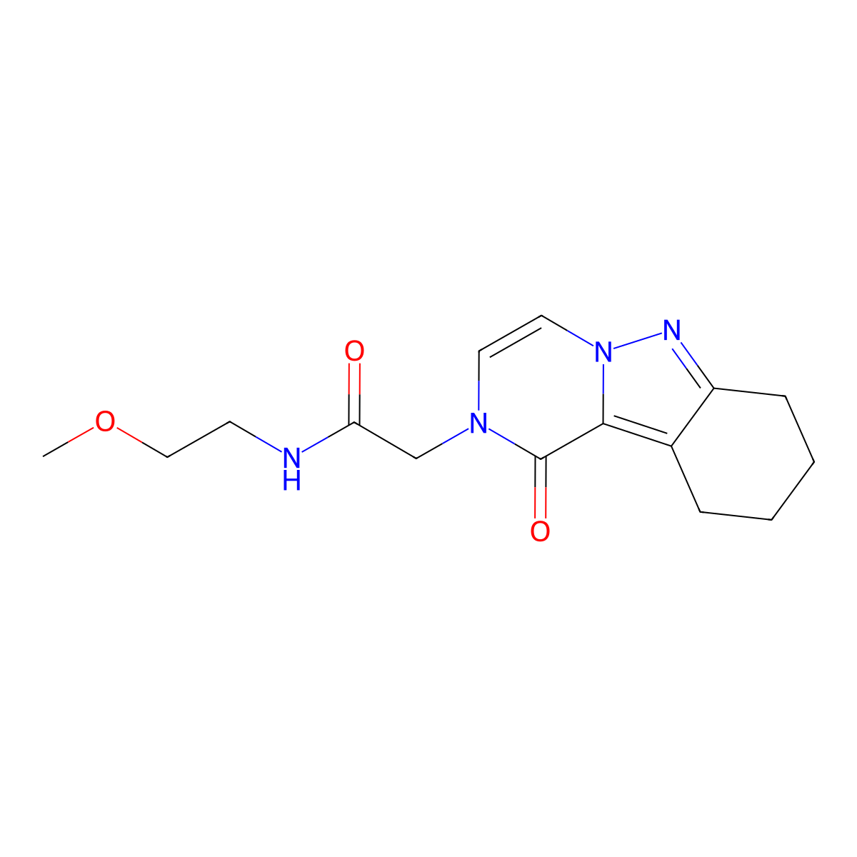N-(2-methoxyethyl)-2-{1-oxo-1H,2H,7H,8H,9H,10H-pyrazino[1,2-b]indazol-2-yl}acetamide molecular structure, CAS 2324951-74-6