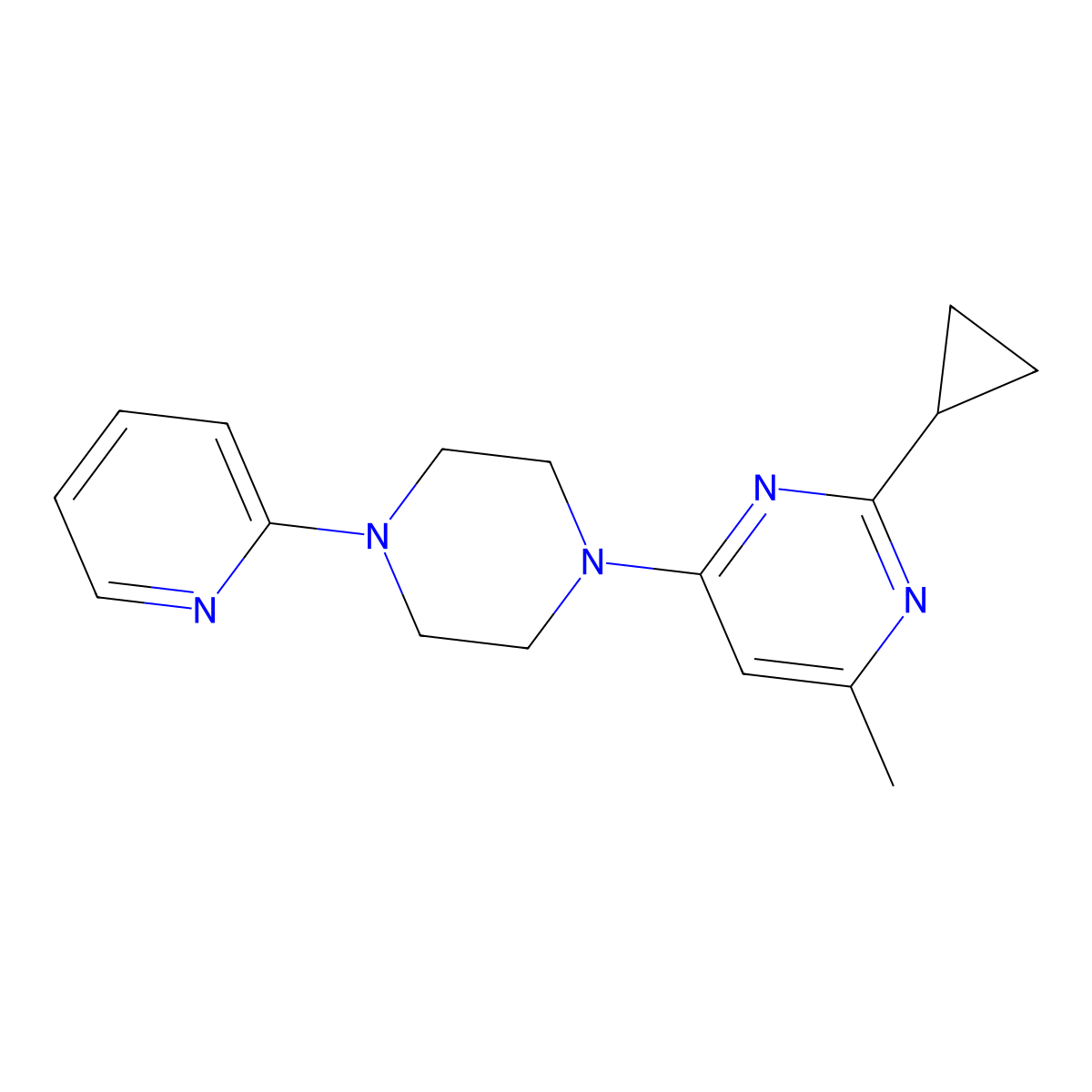 2-Cyclopropyl-4-methyl-6-[4-(pyridin-2-yl)piperazin-1-yl]pyrimidine molecular structure, CAS 2324954-96-1