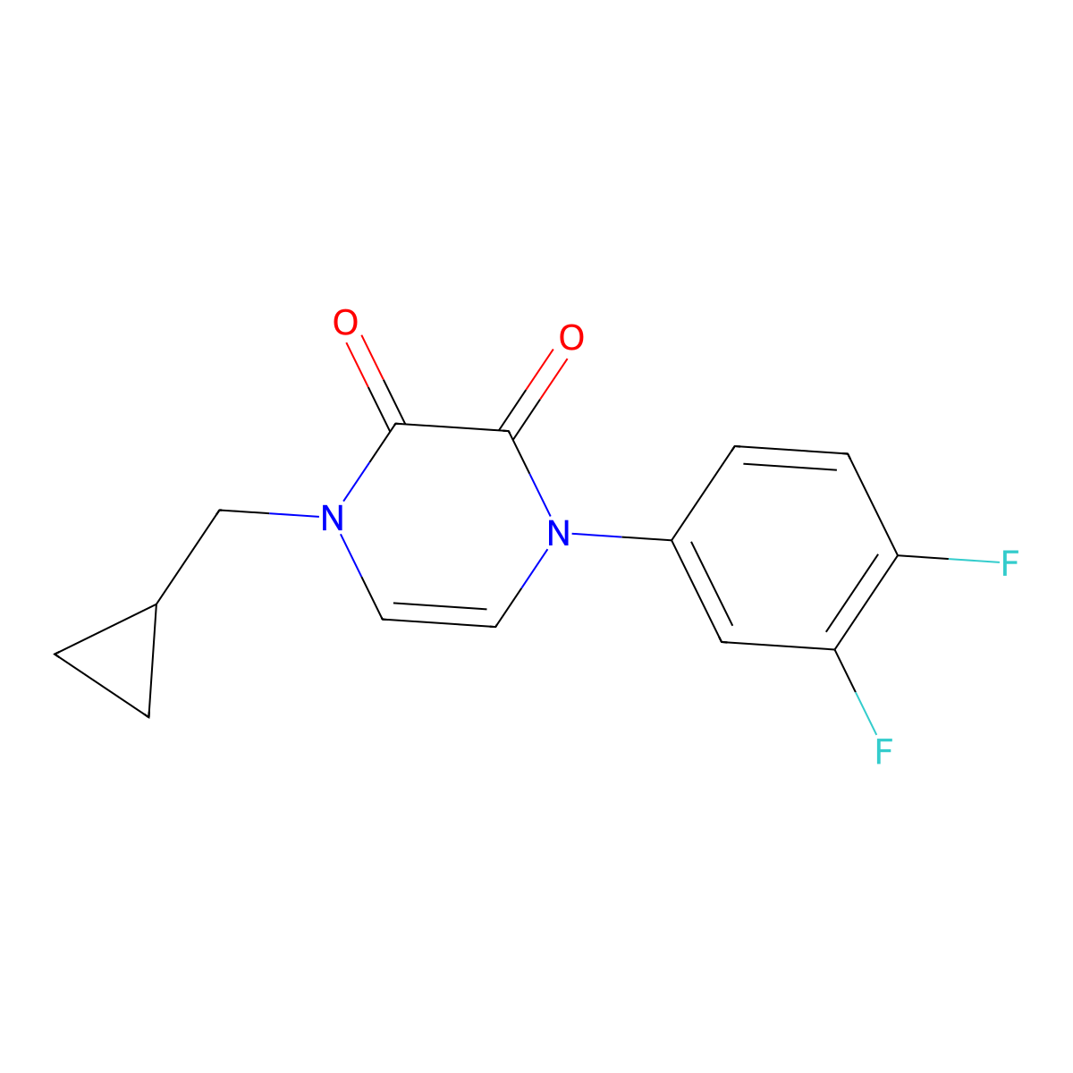1-(Cyclopropylmethyl)-4-(3,4-difluorophenyl)-1,2,3,4-tetrahydropyrazine-2,3-dione molecular structure, CAS 2325029-16-9