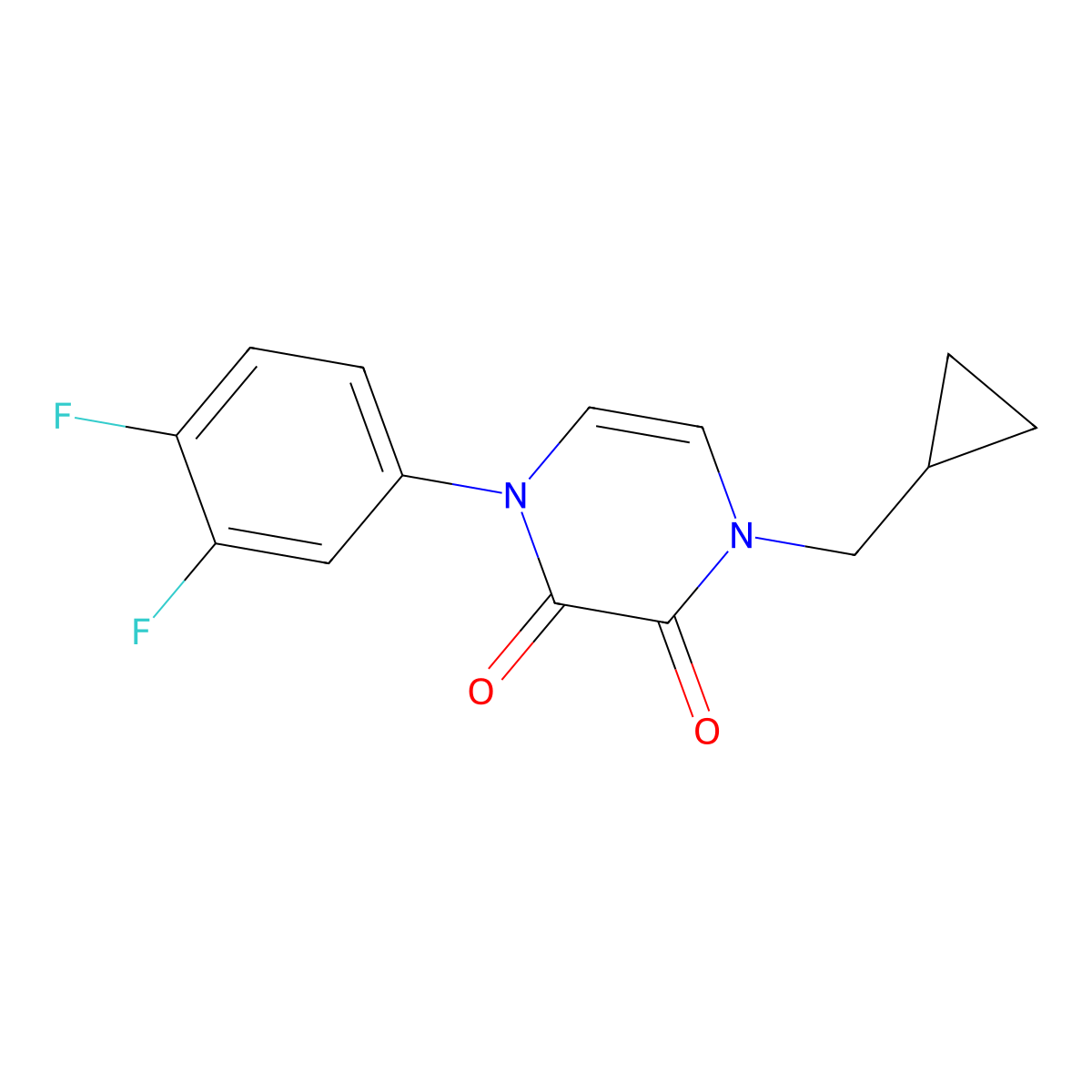 1-(Cyclopropylmethyl)-4-(3,4-difluorophenyl)-1,2,3,4-tetrahydropyrazine-2,3-dione molecular structure, CAS 2325029-16-9
