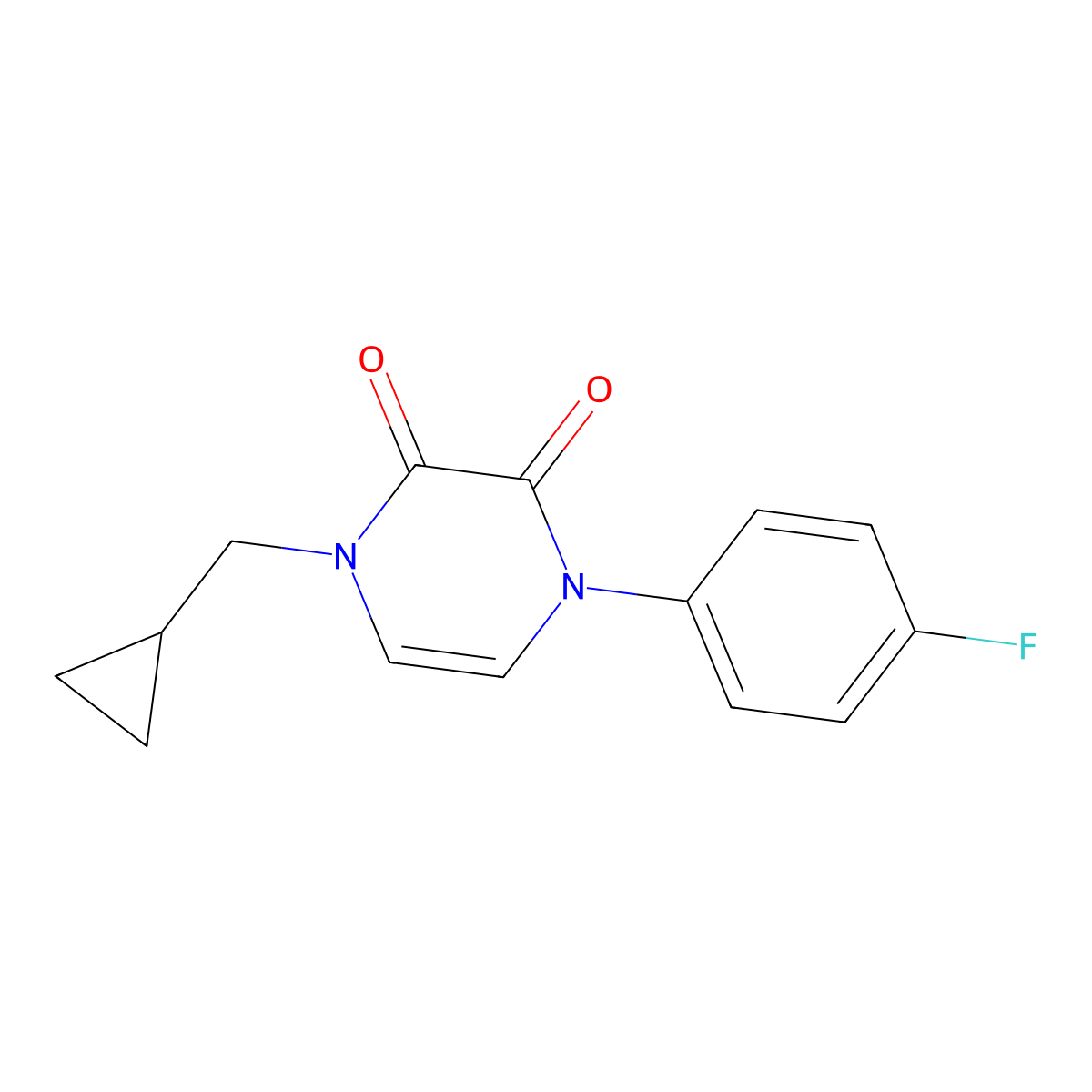1-(Cyclopropylmethyl)-4-(4-fluorophenyl)-1,2,3,4-tetrahydropyrazine-2,3-dione molecular structure, CAS 2325029-30-7
