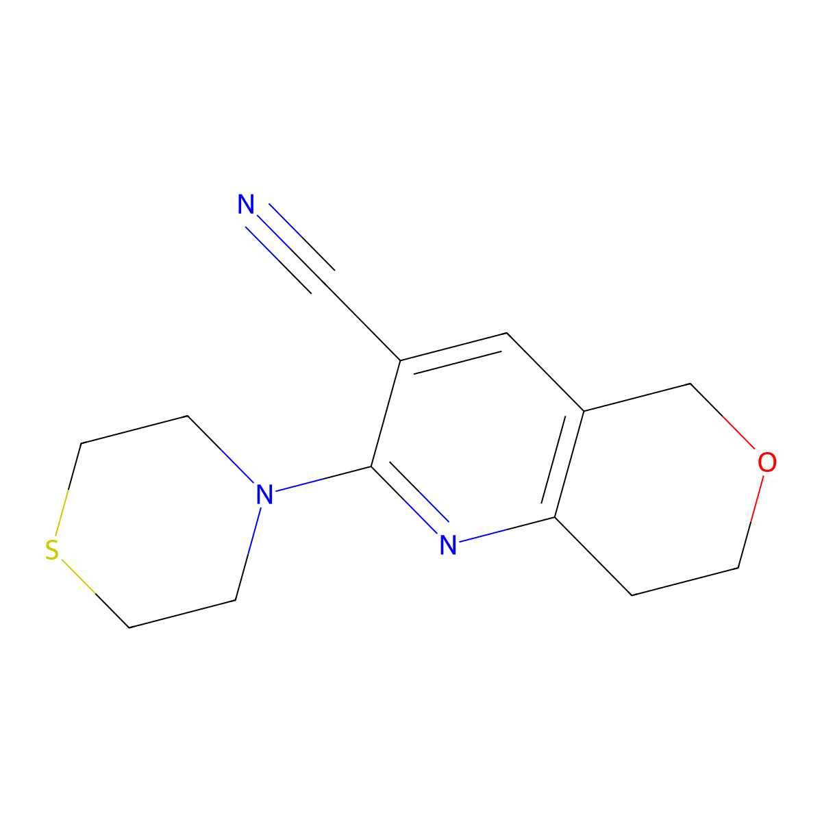 2-(thiomorpholin-4-yl)-5H,7H,8H-pyrano[4,3-b]pyridine-3-carbonitrile molecular structure, CAS 2325043-12-5