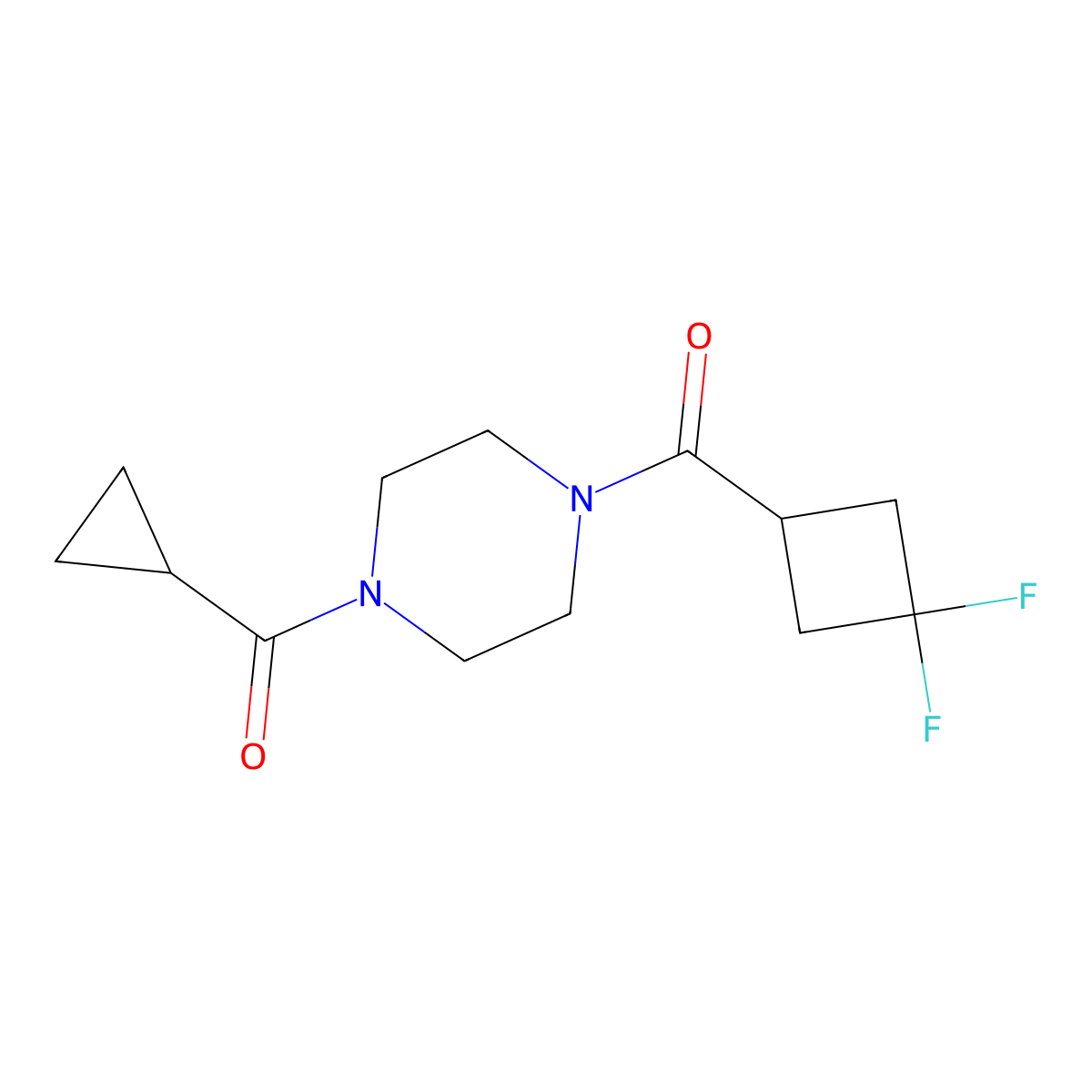 1-Cyclopropanecarbonyl-4-(3,3-difluorocyclobutanecarbonyl)piperazine molecular structure, CAS 2325046-69-1