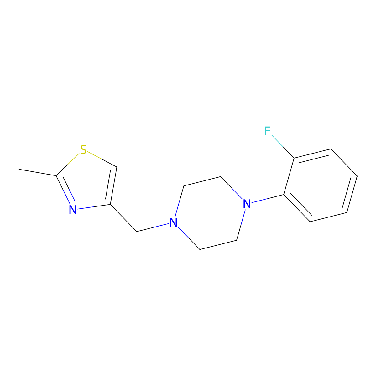 1-(2-Fluorophenyl)-4-[(2-methyl-1,3-thiazol-4-yl)methyl]piperazine molecular structure, CAS 2325047-14-9