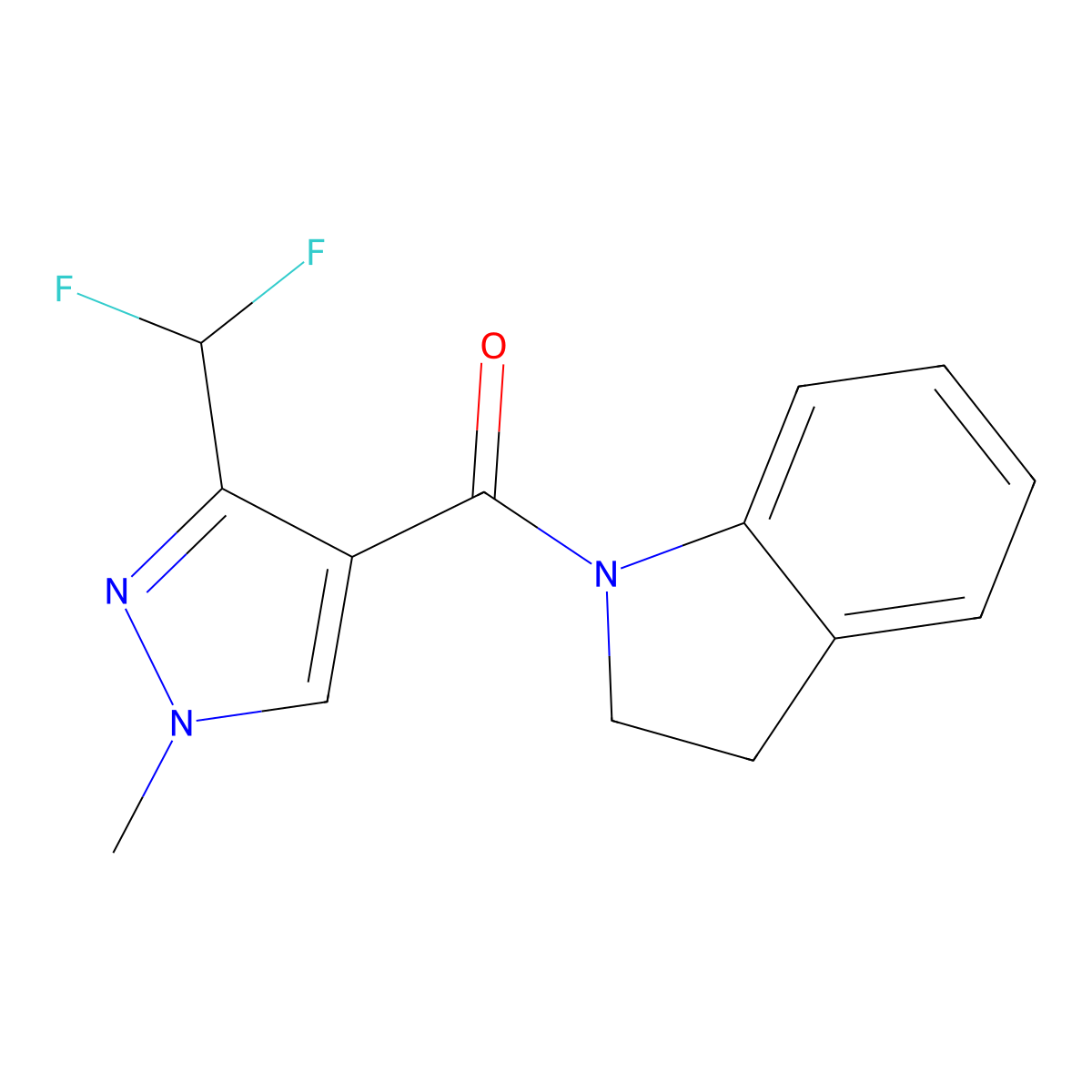 1-[3-(difluoromethyl)-1-methyl-1H-pyrazole-4-carbonyl]-2,3-dihydro-1H-indole molecular structure, CAS 2325048-01-7