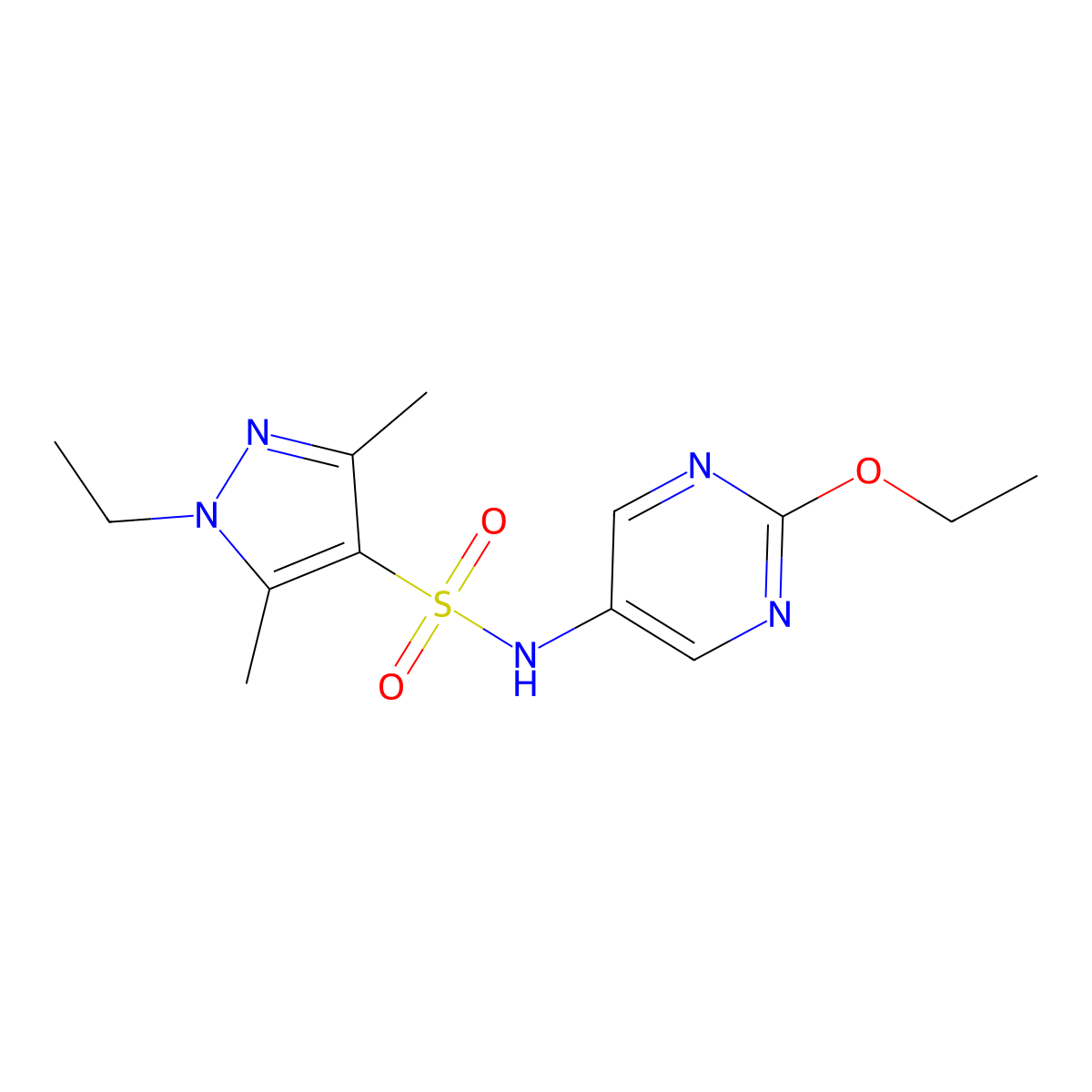 N-(2-ethoxypyrimidin-5-yl)-1-ethyl-3,5-dimethyl-1H-pyrazole-4-sulfonamide molecular structure, CAS 2325054-56-4