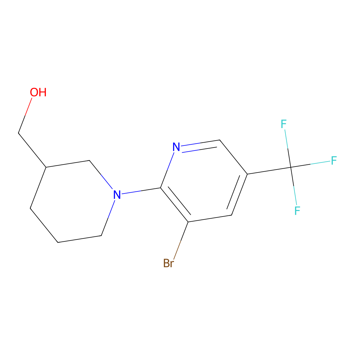 {1-[3-Bromo-5-(trifluoromethyl)pyridin-2-yl]piperidin-3-yl}methanol molecular structure, CAS 2325081-08-9