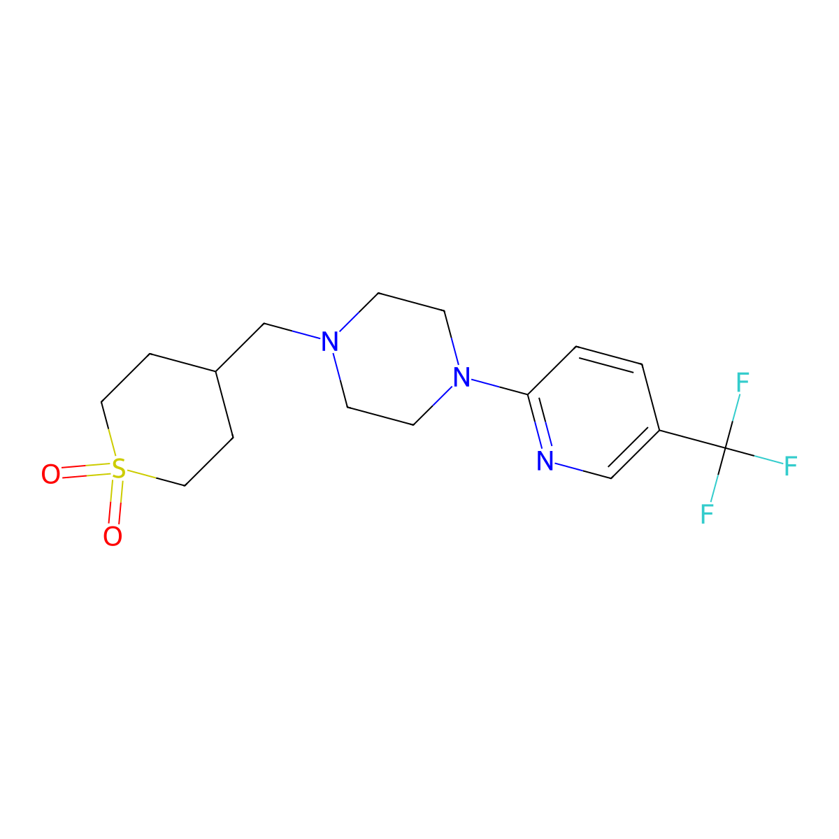 4-({4-[5-(Trifluoromethyl)pyridin-2-yl]piperazin-1-yl}methyl)-1lambda6-thiane-1,1-dione molecular structure, CAS 2325081-14-7