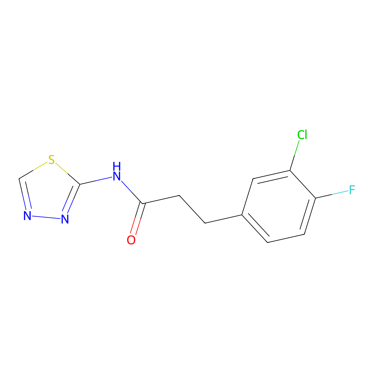 3-(3-chloro-4-fluorophenyl)-N-(1,3,4-thiadiazol-2-yl)propanamide molecular structure, CAS 2325086-68-6