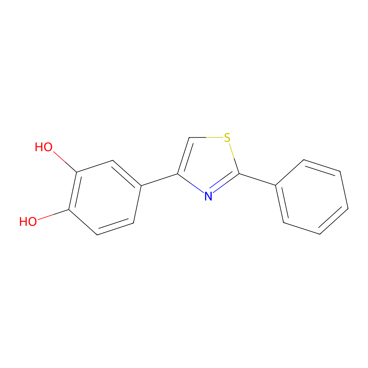 4-(2-Phenyl-1,3-thiazol-4-yl)benzene-1,2-diol molecular structure, CAS 23251-12-9
