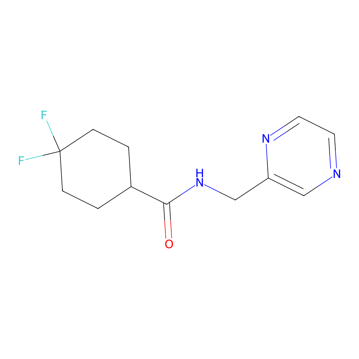 4,4-difluoro-N-[(pyrazin-2-yl)methyl]cyclohexane-1-carboxamide molecular structure, CAS 2325118-01-0
