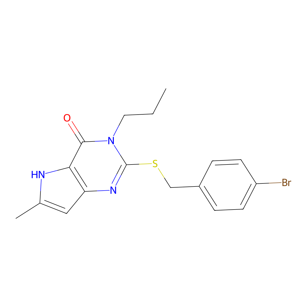 2-{[(4-bromophenyl)methyl]sulfanyl}-6-methyl-3-propyl-3H,4H,5H-pyrrolo[3,2-d]pyrimidin-4-one molecular structure, CAS 2325141-04-4