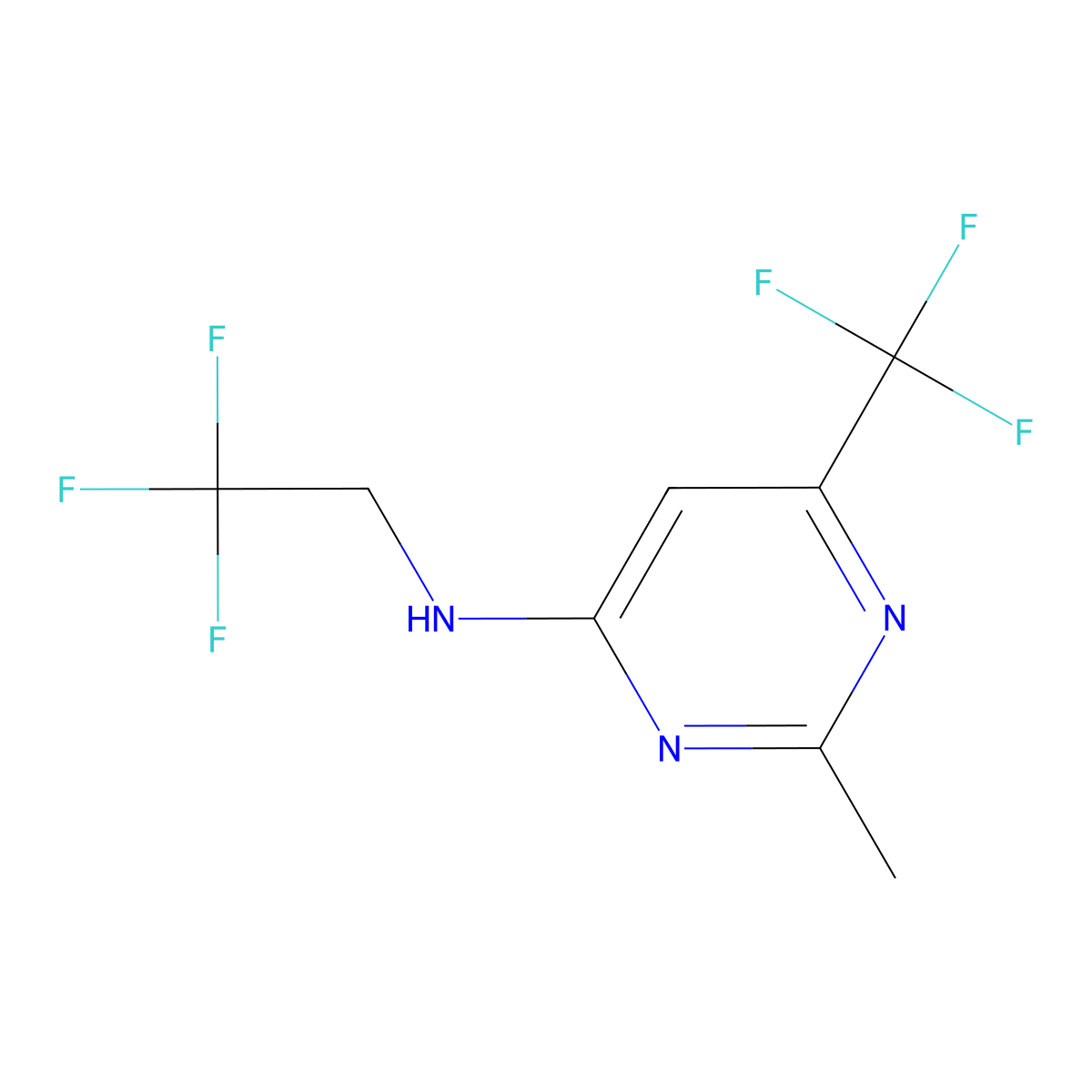 2-methyl-N-(2,2,2-trifluoroethyl)-6-(trifluoromethyl)pyrimidin-4-amine molecular structure, CAS 2325155-04-0