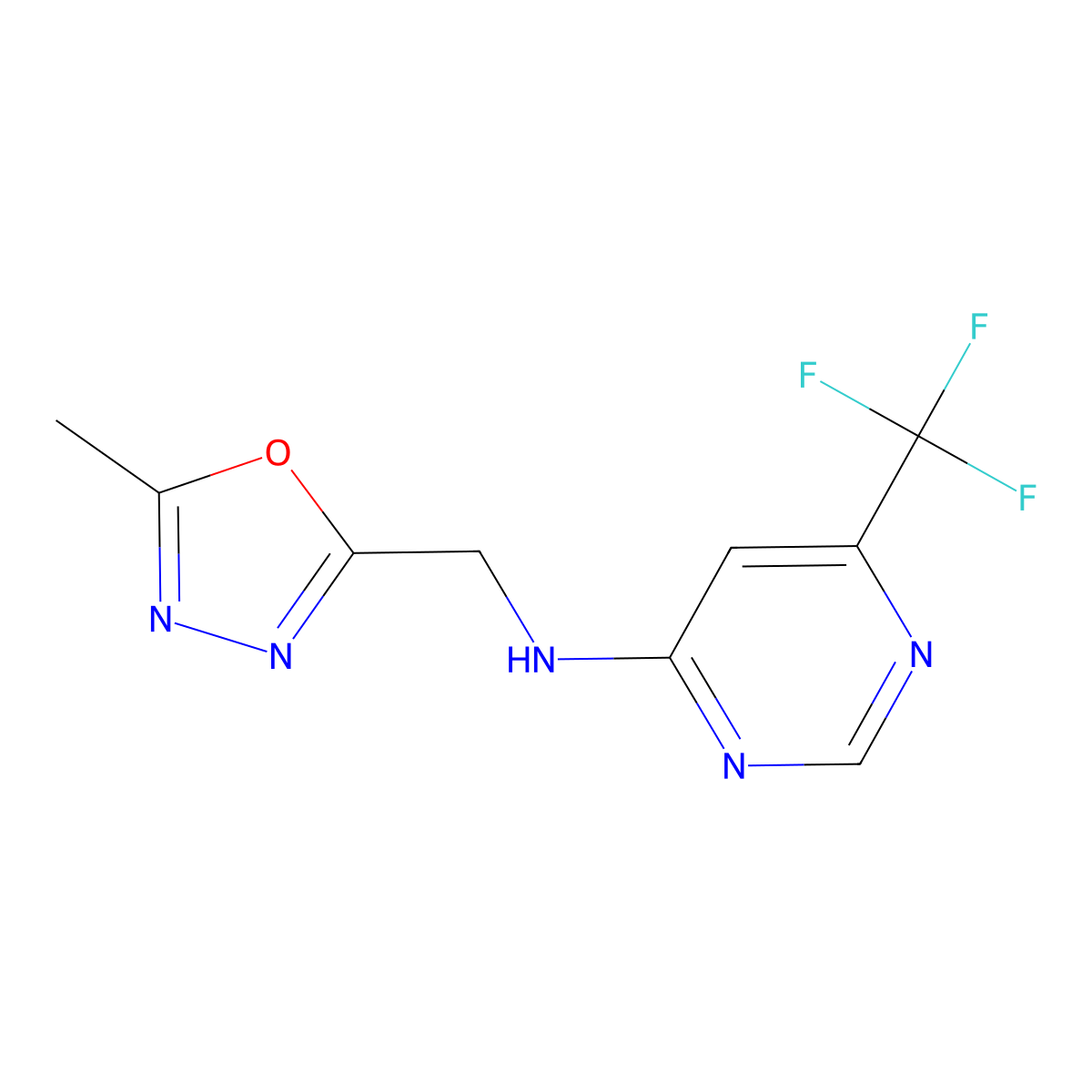 N-[(5-methyl-1,3,4-oxadiazol-2-yl)methyl]-6-(trifluoromethyl)pyrimidin-4-amine molecular structure, CAS 2325155-62-0