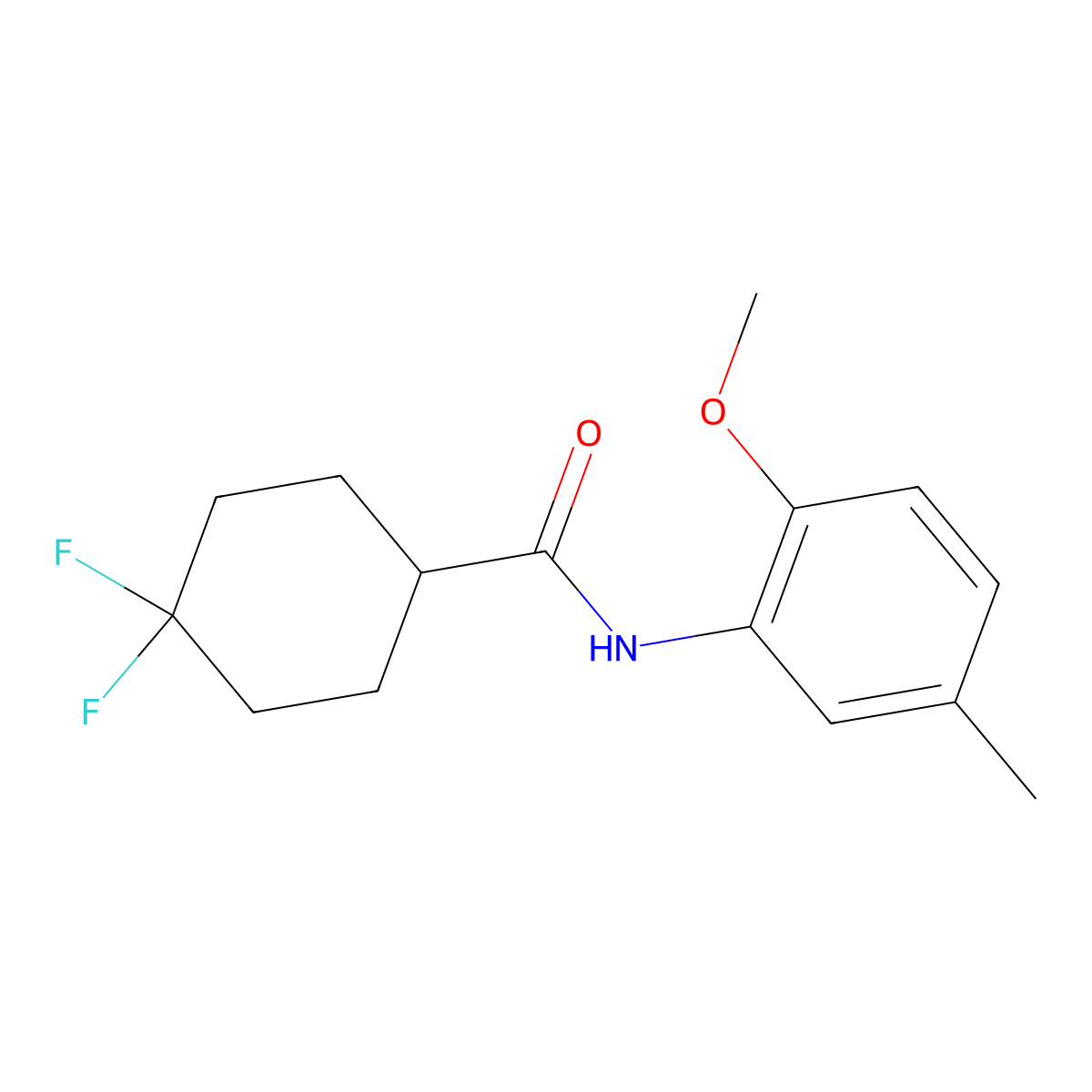 4,4-difluoro-N-(2-methoxy-5-methylphenyl)cyclohexane-1-carboxamide molecular structure, CAS 2325155-76-6