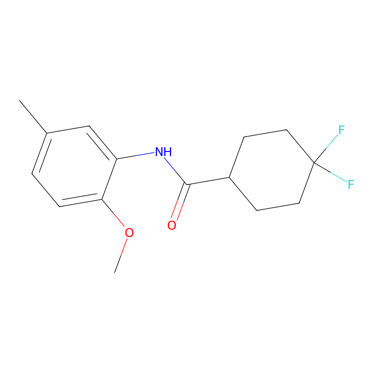 4,4-difluoro-N-(2-methoxy-5-methylphenyl)cyclohexane-1-carboxamide molecular structure, CAS 2325155-76-6