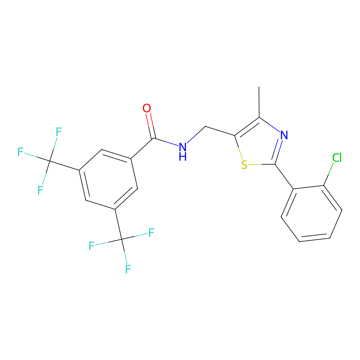 N-((2-(2-chlorophenyl)-4-methylthiazol-5-yl)methyl)-3,5-bis(trifluoromethyl)benzamide molecular structure, CAS 2325174-02-3