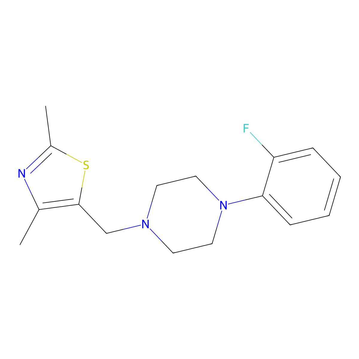 1-[(2,4-Dimethyl-1,3-thiazol-5-yl)methyl]-4-(2-fluorophenyl)piperazine molecular structure, CAS 2325197-38-2