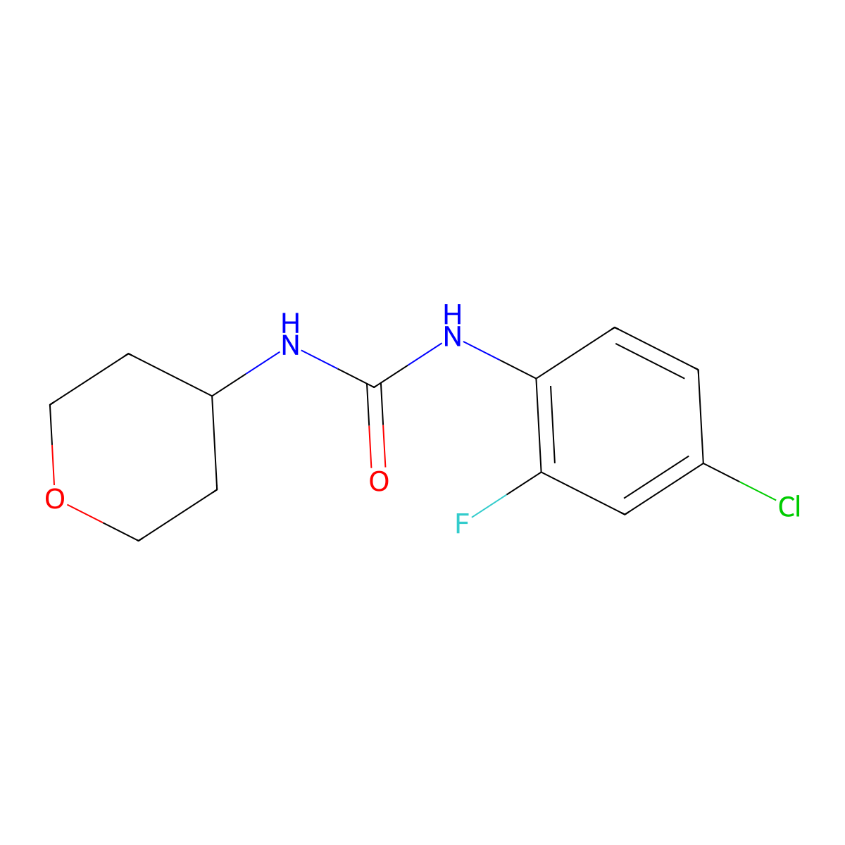 3-(4-Chloro-2-fluorophenyl)-1-(oxan-4-yl)urea molecular structure, CAS 2325198-01-2