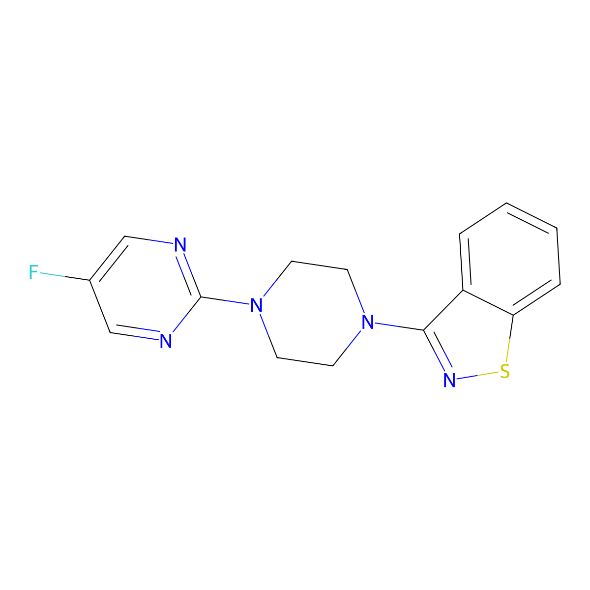 3-[4-(5-Fluoropyrimidin-2-yl)piperazin-1-yl]-1,2-benzothiazole molecular structure, CAS 2325200-95-9