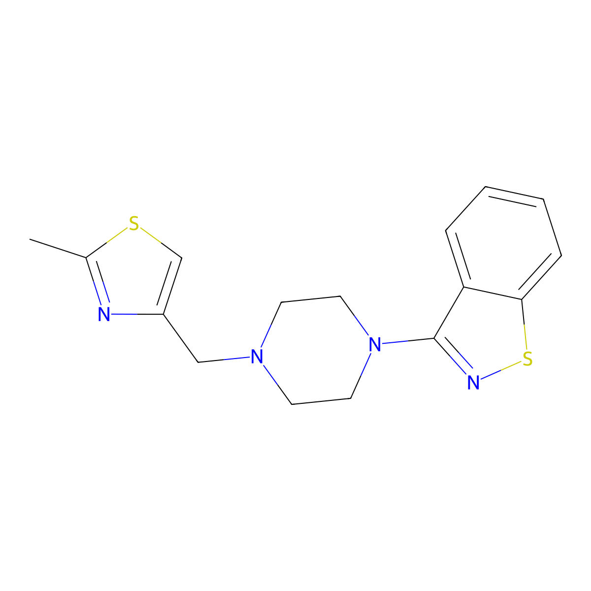 3-{4-[(2-Methyl-1,3-thiazol-4-yl)methyl]piperazin-1-yl}-1,2-benzothiazole molecular structure, CAS 2325201-54-3