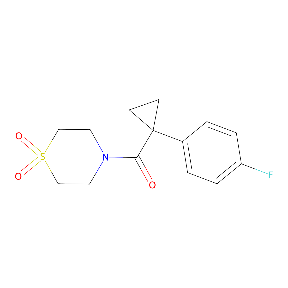 4-[1-(4-Fluorophenyl)cyclopropanecarbonyl]-1lambda6-thiomorpholine-1,1-dione molecular structure, CAS 2325235-43-4