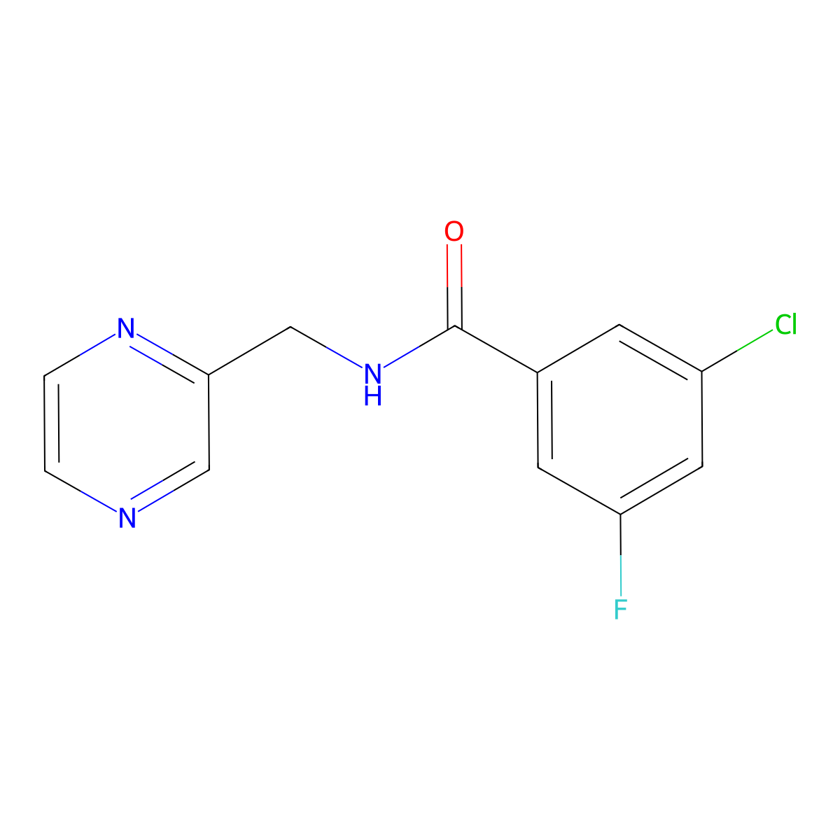 3-chloro-5-fluoro-N-[(pyrazin-2-yl)methyl]benzamide molecular structure, CAS 2325238-54-6
