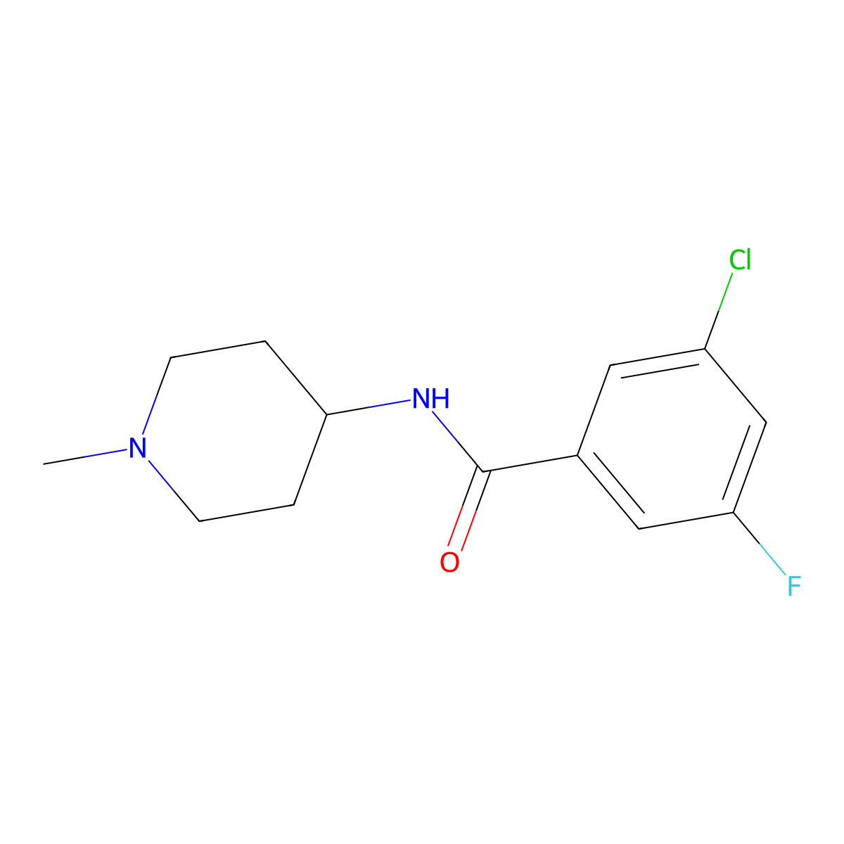 3-chloro-5-fluoro-N-(1-methylpiperidin-4-yl)benzamide molecular structure, CAS 2325275-12-3