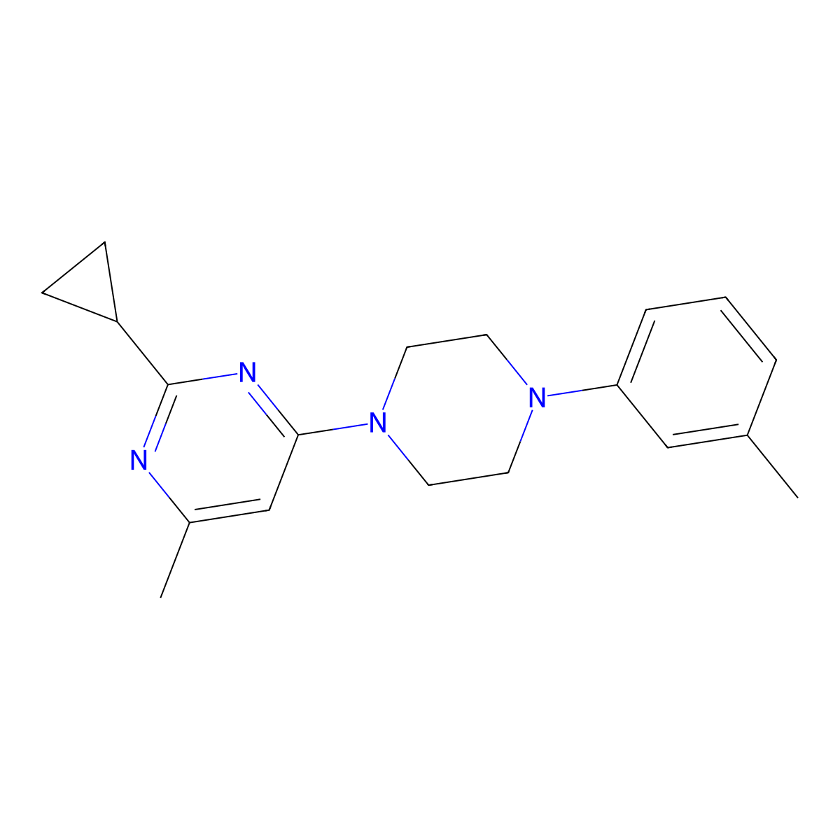 2-Cyclopropyl-4-methyl-6-[4-(3-methylphenyl)piperazin-1-yl]pyrimidine molecular structure, CAS 2325277-92-5