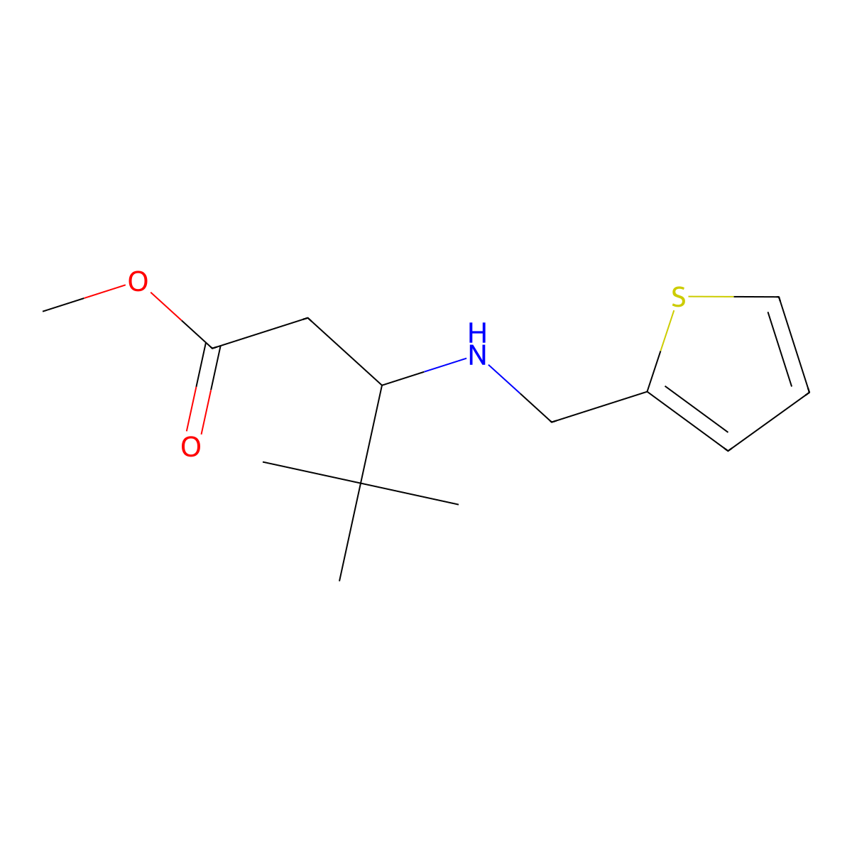 Methyl 4,4-dimethyl-3-{[(thiophen-2-yl)methyl]amino}pentanoate molecular structure, CAS 2325359-12-2
