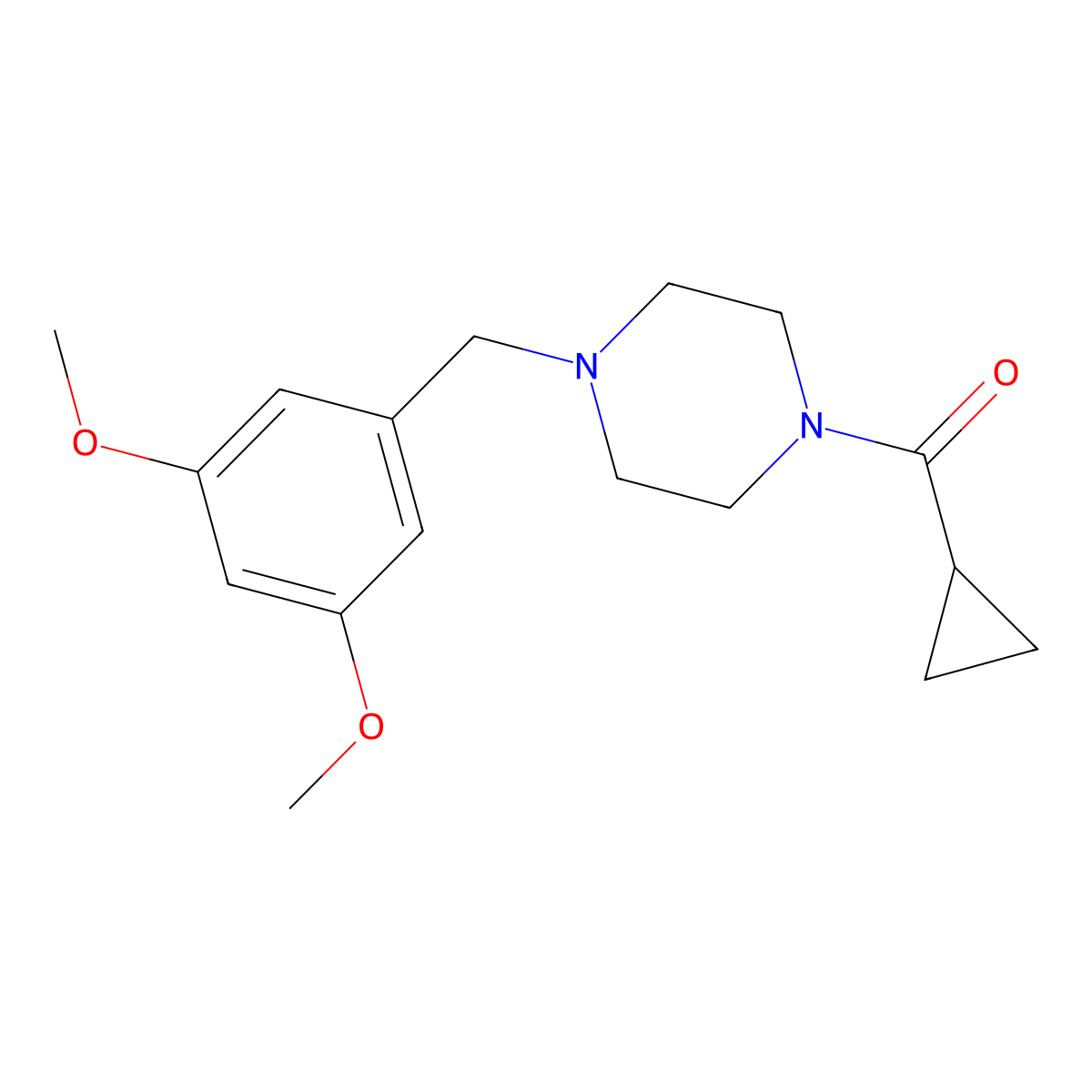 1-Cyclopropanecarbonyl-4-[(3,5-dimethoxyphenyl)methyl]piperazine molecular structure, CAS 2325362-34-1