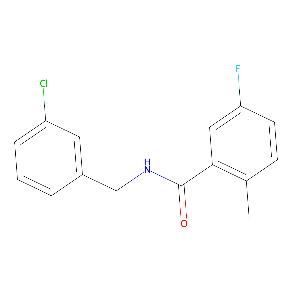 N-[(3-Chlorophenyl)methyl]-5-fluoro-2-methylbenzamide molecular structure, CAS 2325371-04-6