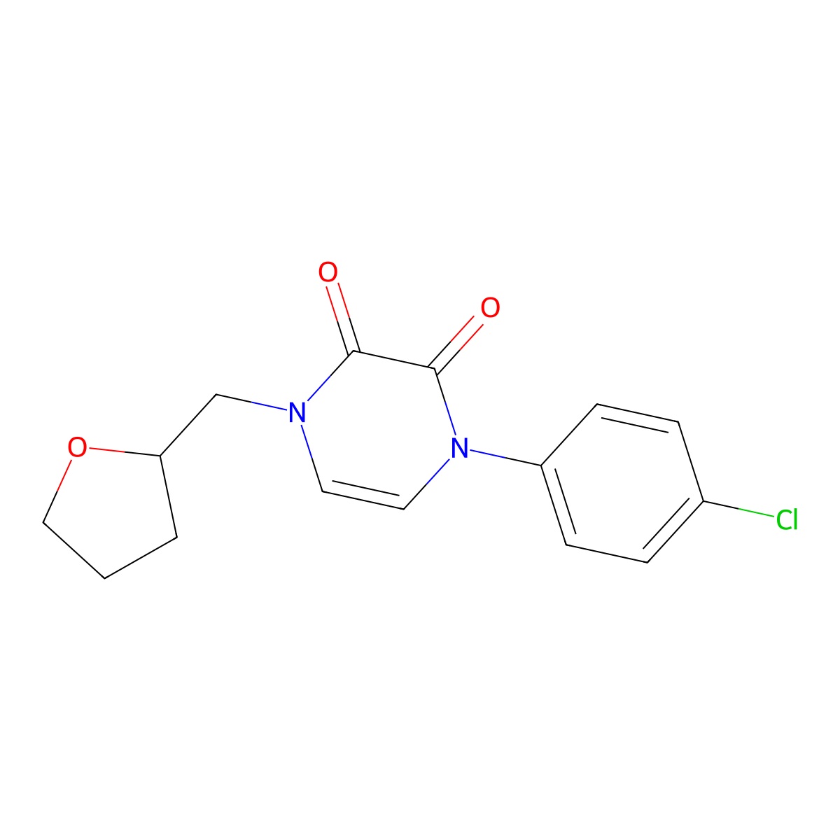 1-(4-Chlorophenyl)-4-[(oxolan-2-yl)methyl]-1,2,3,4-tetrahydropyrazine-2,3-dione molecular structure, CAS 2325375-83-3