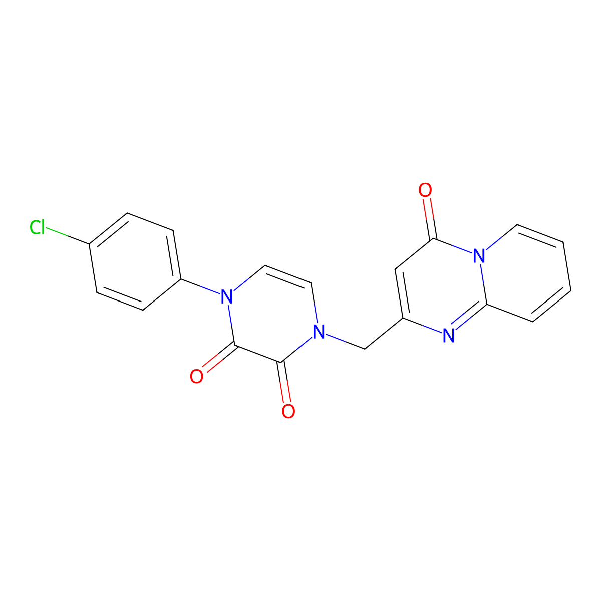 1-(4-chlorophenyl)-4-({4-oxo-4H-pyrido[1,2-a]pyrimidin-2-yl}methyl)-1,2,3,4-tetrahydropyrazine-2,3-dione molecular structure, CAS 2325375-86-6
