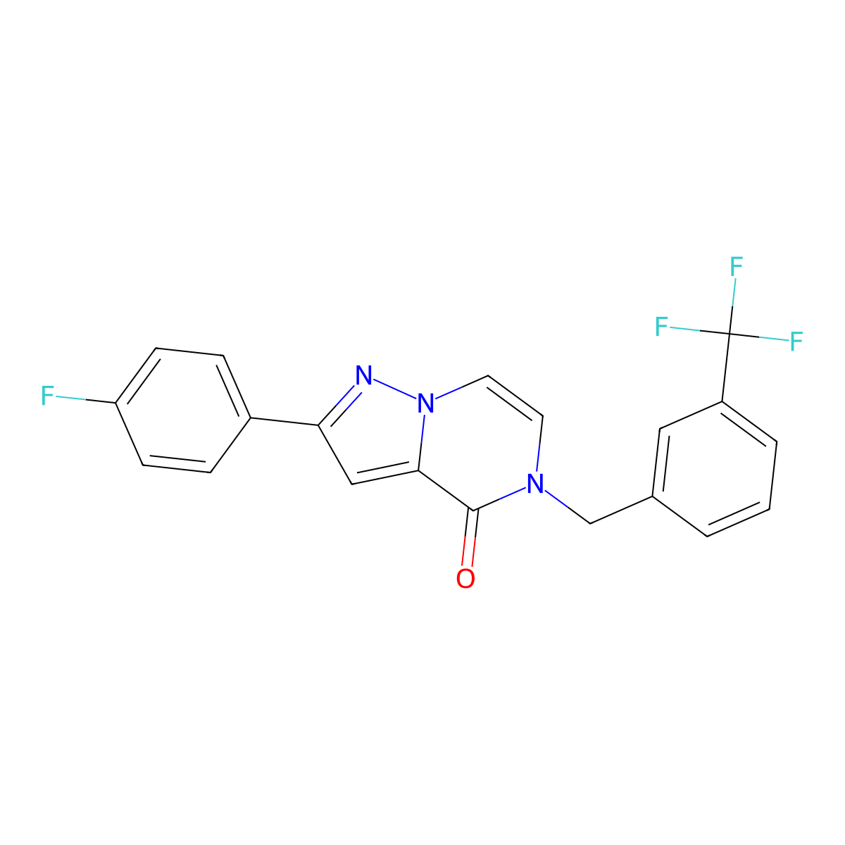 2-(4-fluorophenyl)-5-{[3-(trifluoromethyl)phenyl]methyl}-4H,5H-pyrazolo[1,5-a]pyrazin-4-one molecular structure, CAS 2325413-75-8