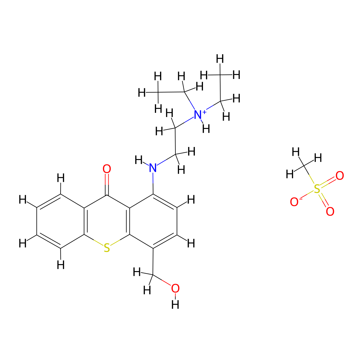 9H-Thioxanthen-9-one, 1-((2-(diethylamino)ethyl)amino)-4-(hydroxymethyl)-, monomethanesulfonate (salt) molecular structure, CAS 23255-93-8
