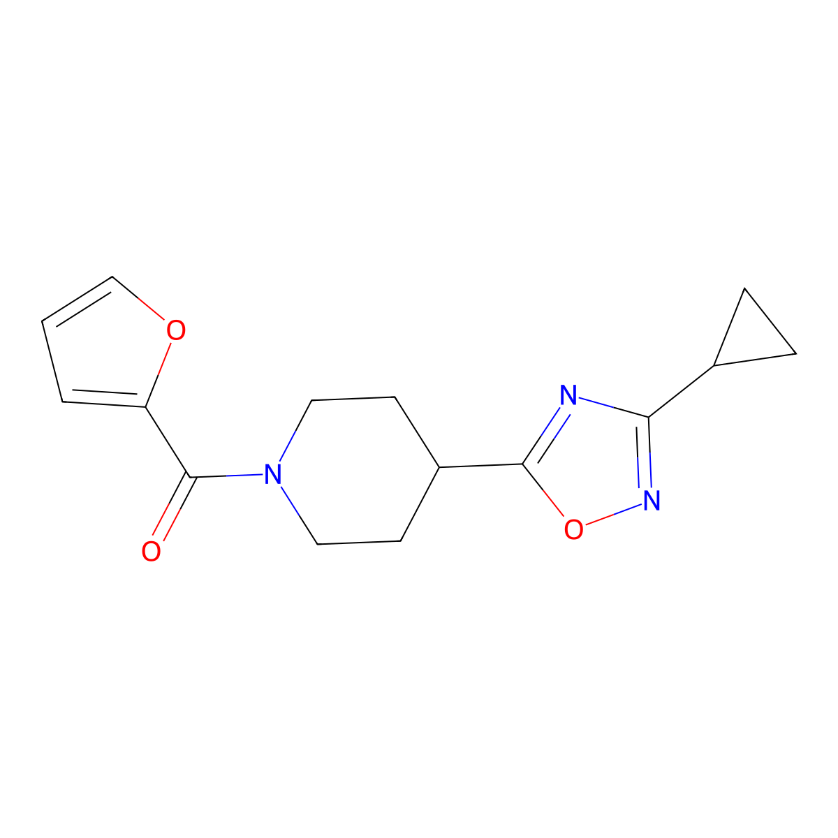 4-(3-Cyclopropyl-1,2,4-oxadiazol-5-yl)-1-(furan-2-carbonyl)piperidine molecular structure, CAS 2325590-64-3
