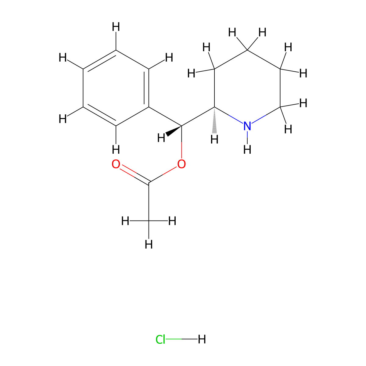 2-Piperidinemethanol, alpha-phenyl-, 2-acetate, hydrochloride (1:1), (alphaR,2R)- molecular structure, CAS 23257-56-9
