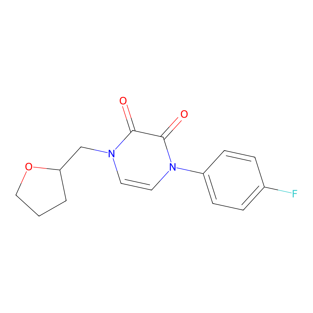 1-(4-Fluorophenyl)-4-[(oxolan-2-yl)methyl]-1,2,3,4-tetrahydropyrazine-2,3-dione molecular structure, CAS 2325703-59-9
