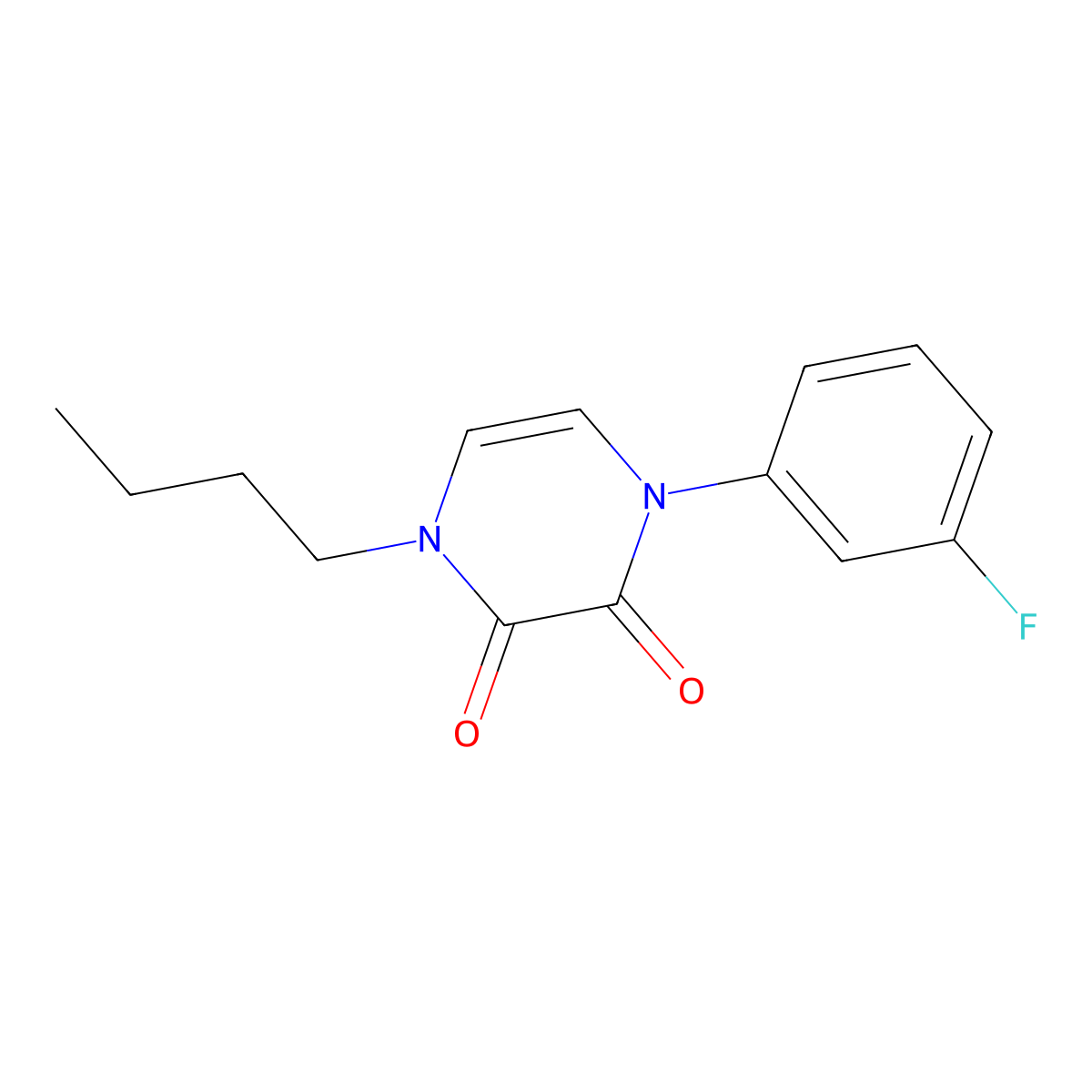 1-Butyl-4-(3-fluorophenyl)-1,2,3,4-tetrahydropyrazine-2,3-dione molecular structure, CAS 2325703-92-0