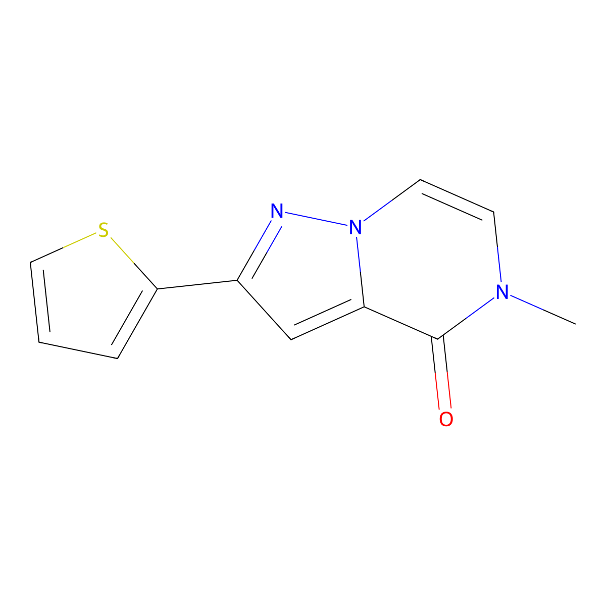5-methyl-2-(thiophen-2-yl)-4H,5H-pyrazolo[1,5-a]pyrazin-4-one molecular structure, CAS 2325759-95-1