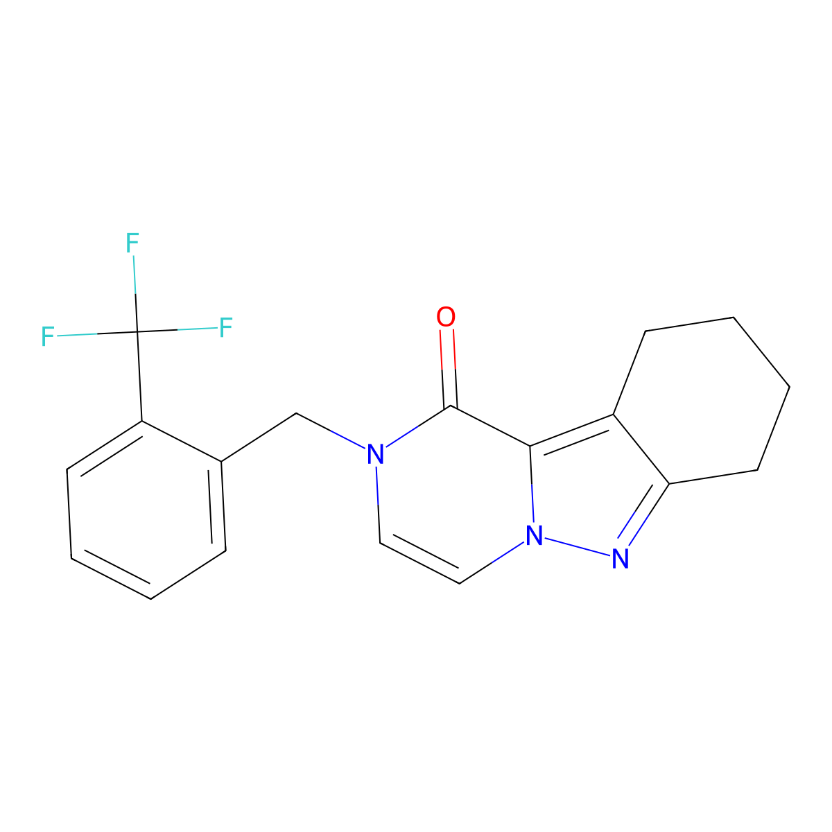 2-{[2-(trifluoromethyl)phenyl]methyl}-1H,2H,7H,8H,9H,10H-pyrazino[1,2-b]indazol-1-one molecular structure, CAS 2325765-92-0
