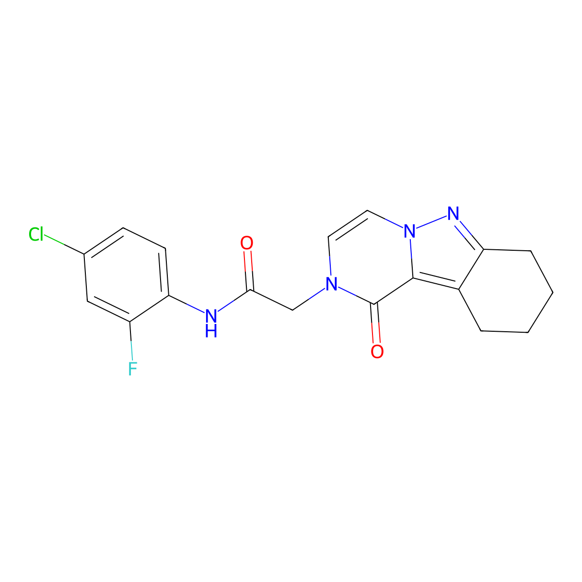 N-(4-chloro-2-fluorophenyl)-2-{1-oxo-1H,2H,7H,8H,9H,10H-pyrazino[1,2-b]indazol-2-yl}acetamide molecular structure, CAS 2325801-78-1