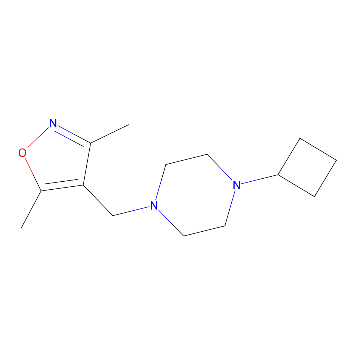 1-Cyclobutyl-4-[(3,5-dimethyl-1,2-oxazol-4-yl)methyl]piperazine molecular structure, CAS 2325900-00-1