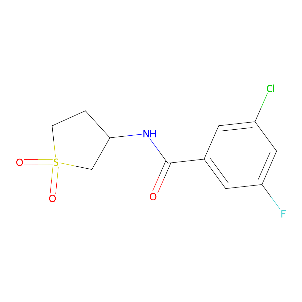 3-chloro-N-(1,1-dioxo-1lambda6-thiolan-3-yl)-5-fluorobenzamide molecular structure, CAS 2325901-89-9